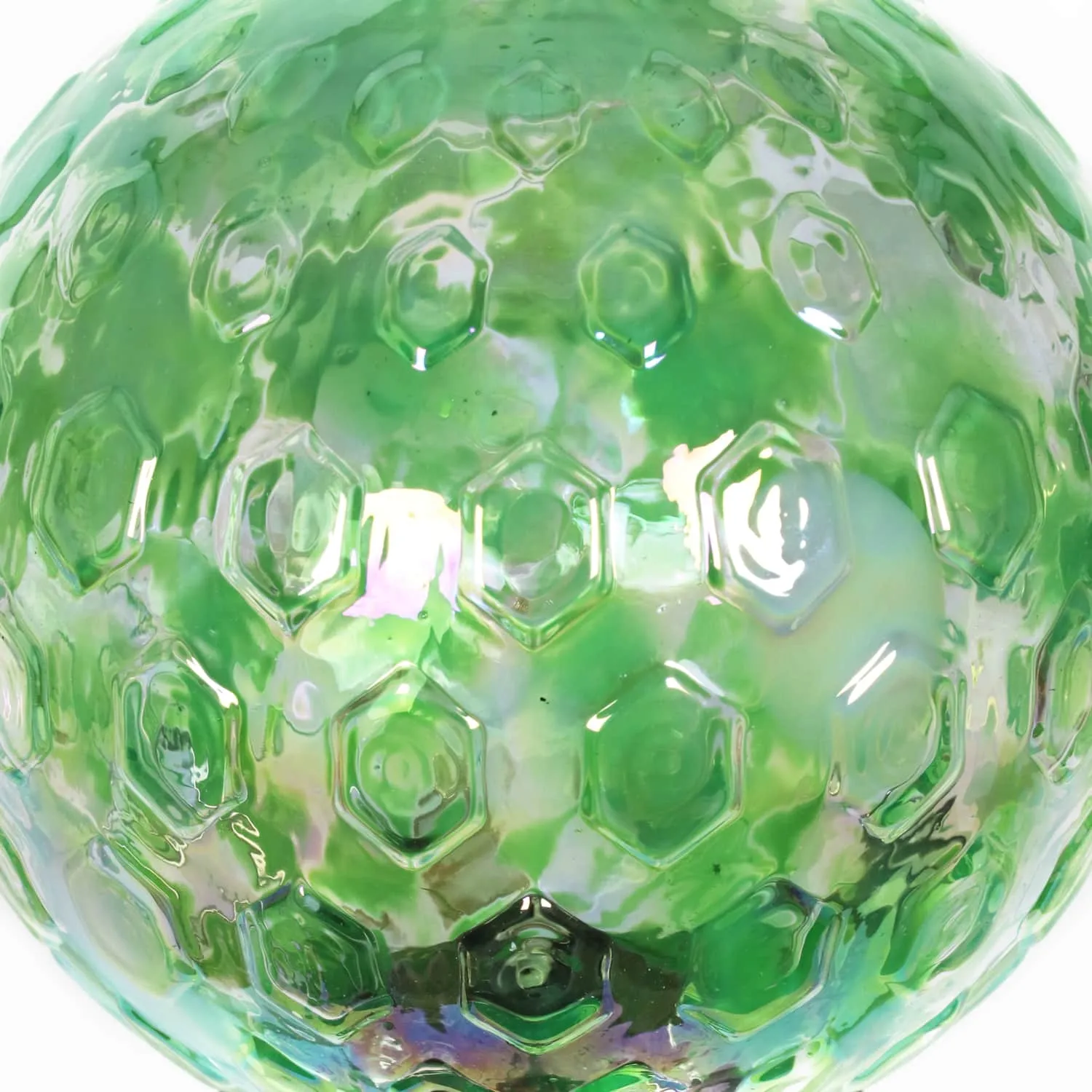 Solar Pearlized Honeycomb Glass Ball Garden Stake with Metal Finial in Green, 4 by 31 Inches