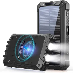 Solar Power Bank Pro 20,000mAh with 4 Built in Cables Qi Wireless Charger Stealth Angel Survival