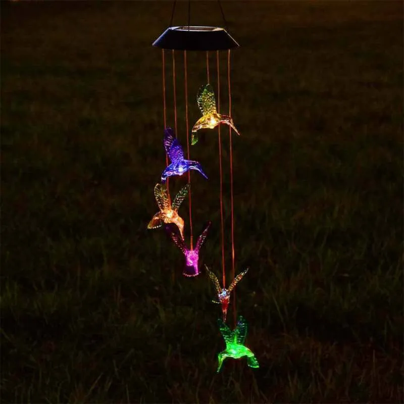 Solar Powered Hummingbird Wind Chime Lights