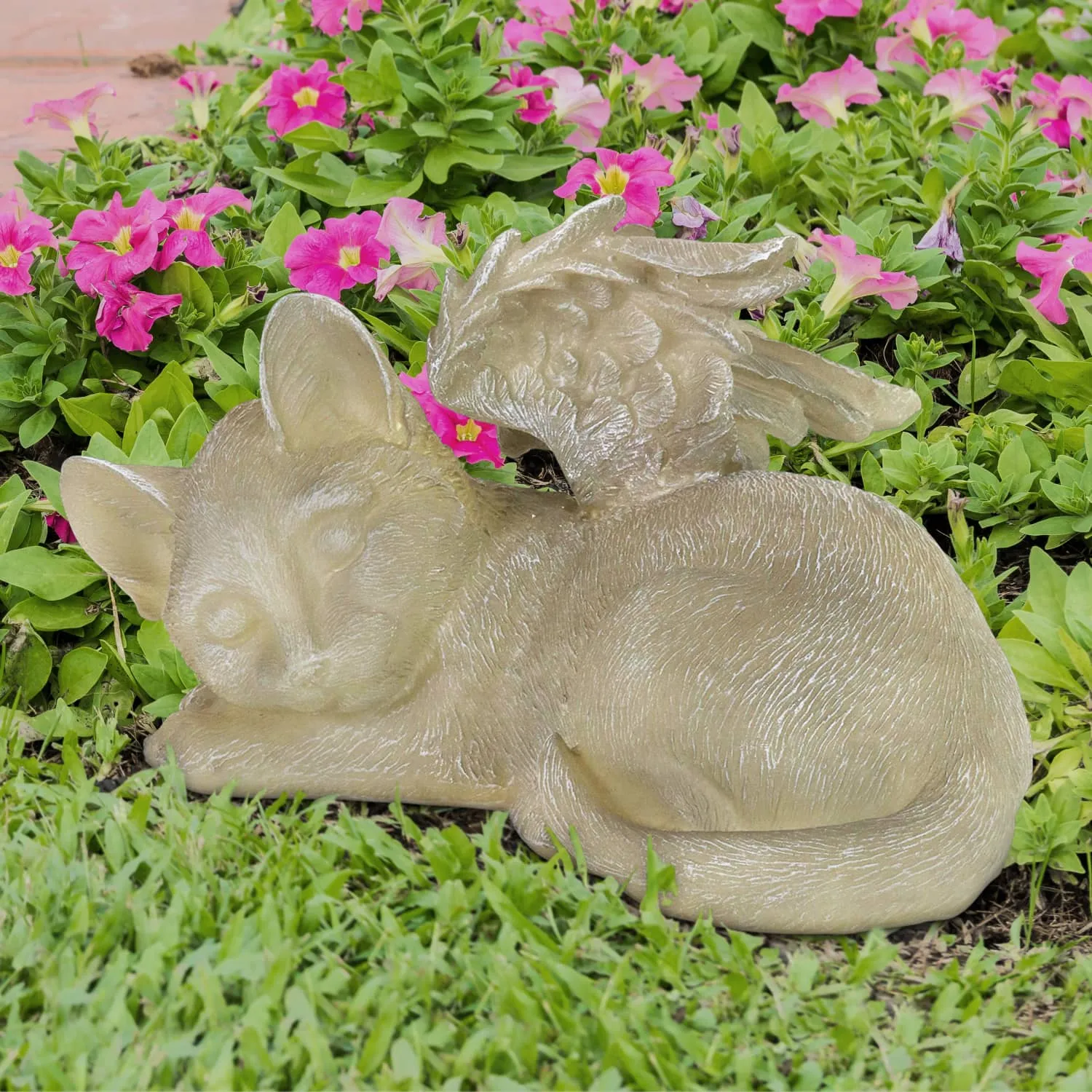 Solar Sleeping Cat Angel Memorial Statue, 12 by 6.5 Inches