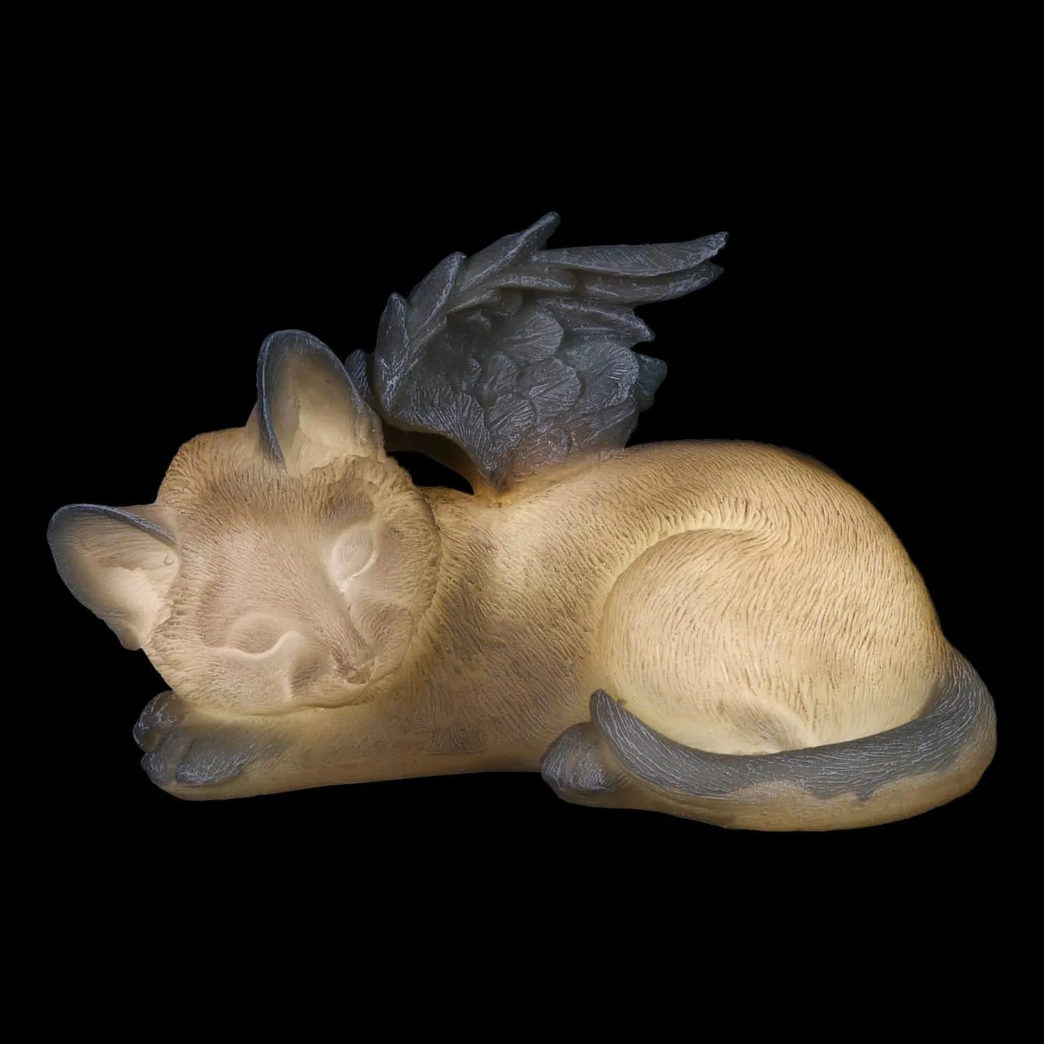 Solar Sleeping Cat Angel Memorial Statue, 12 by 6.5 Inches