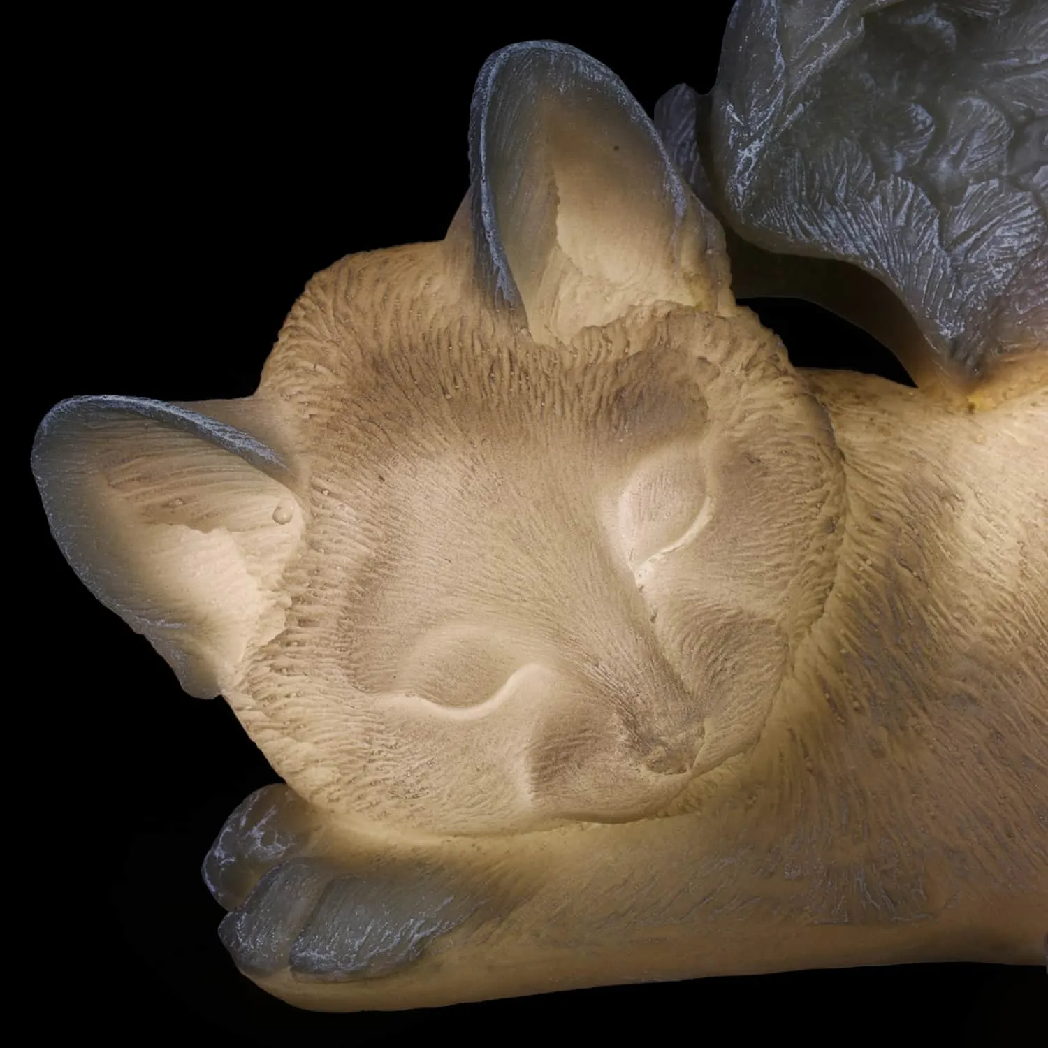 Solar Sleeping Cat Angel Memorial Statue, 12 by 6.5 Inches