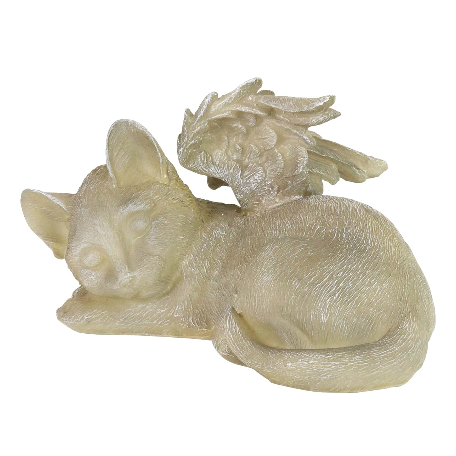 Solar Sleeping Cat Angel Memorial Statue, 12 by 6.5 Inches