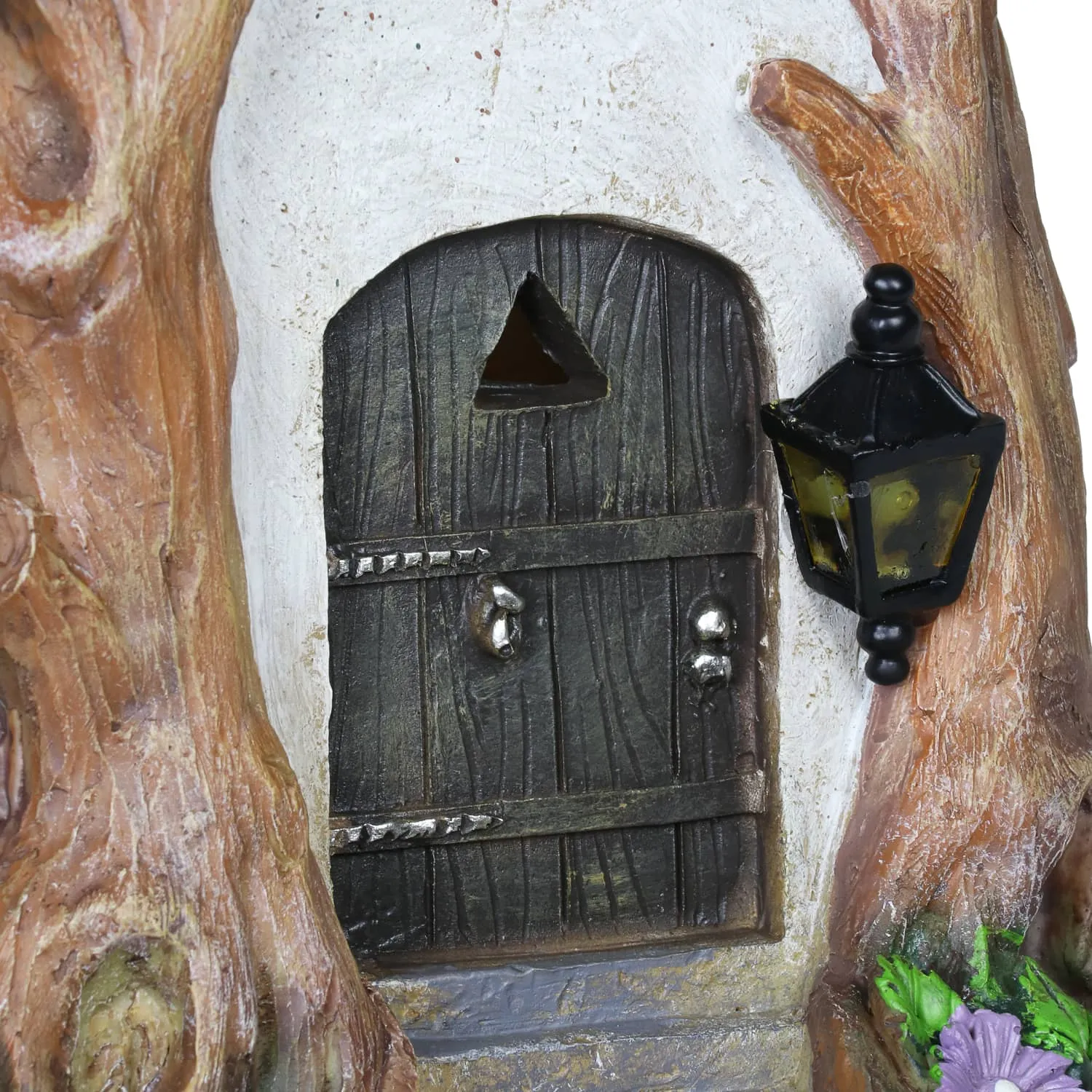 Solar Whimsical Tree Trunk Fairy Cottage Garden Statue, 11 Inch