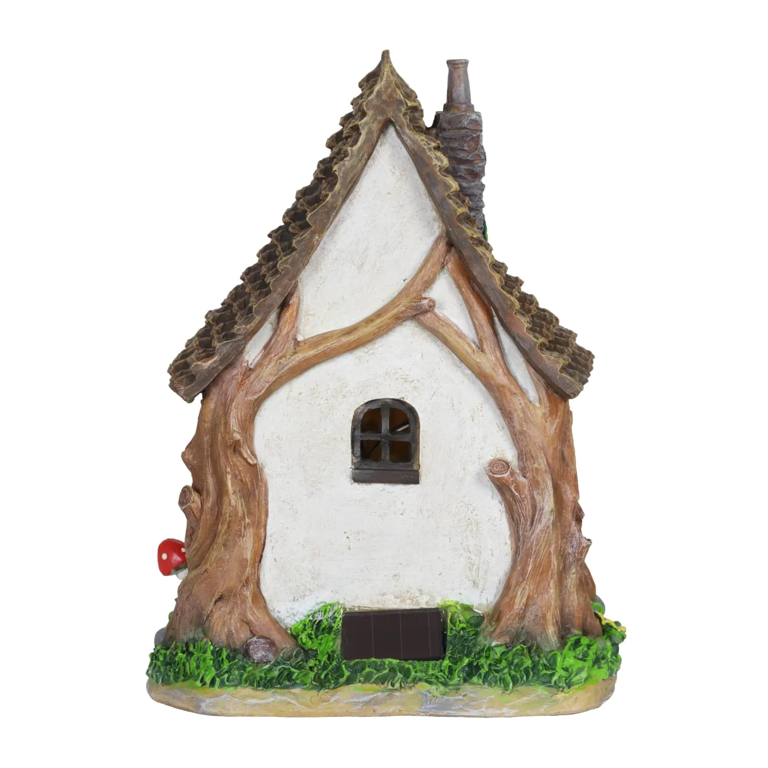 Solar Whimsical Tree Trunk Fairy Cottage Garden Statue, 11 Inch