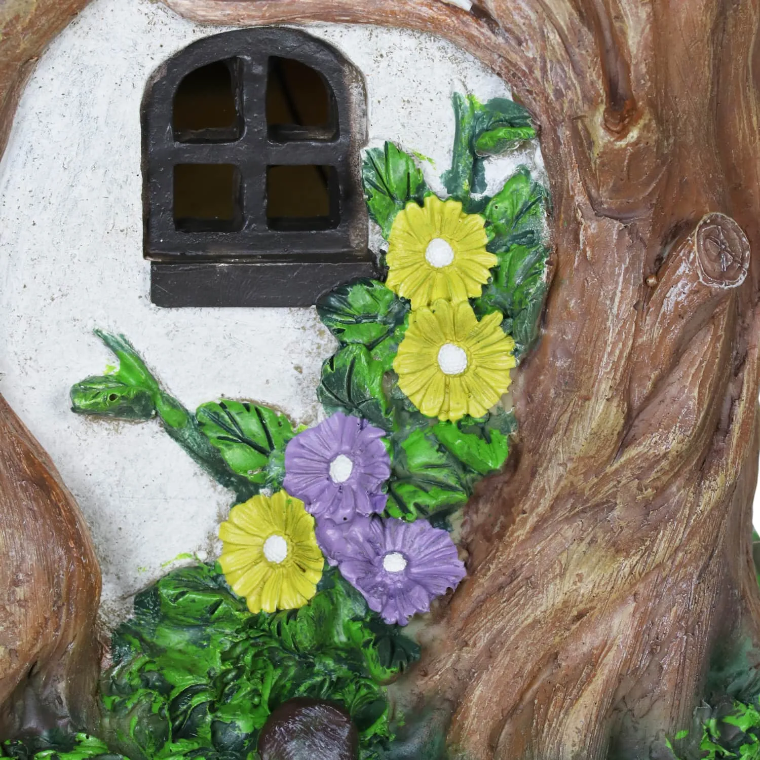 Solar Whimsical Tree Trunk Fairy Cottage Garden Statue, 11 Inch