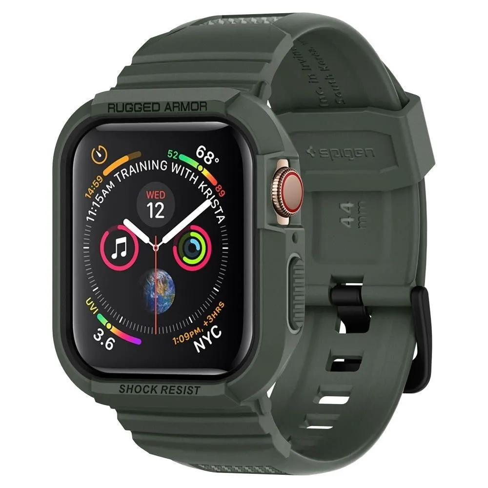 Spigen Rugged Armor Apple Watch SE/6/5/4 (44mm) Gummi Cover & Rem - Grøn