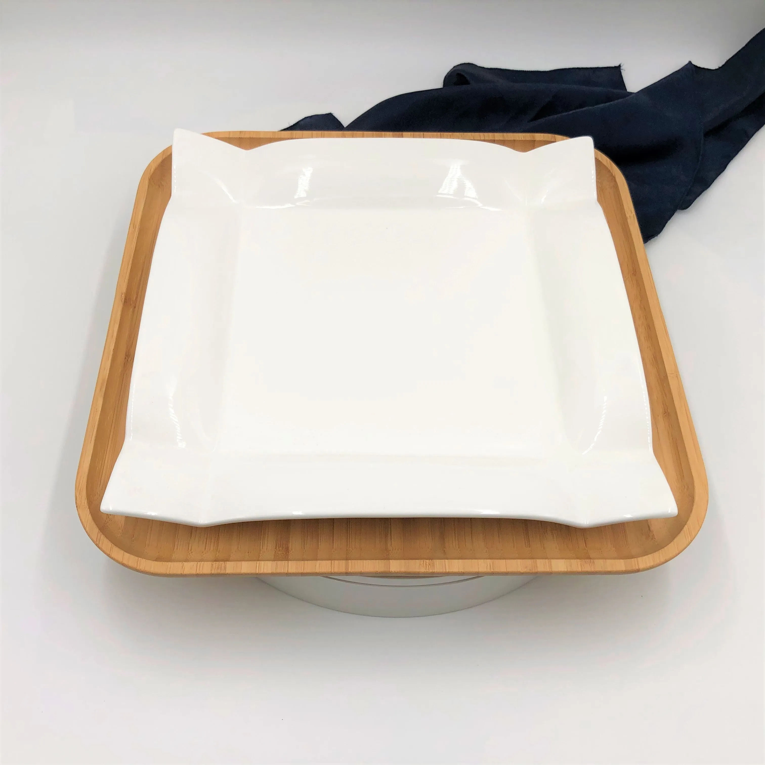 Square Bamboo And Fine Porcelain Contemporary Dinnerware Set