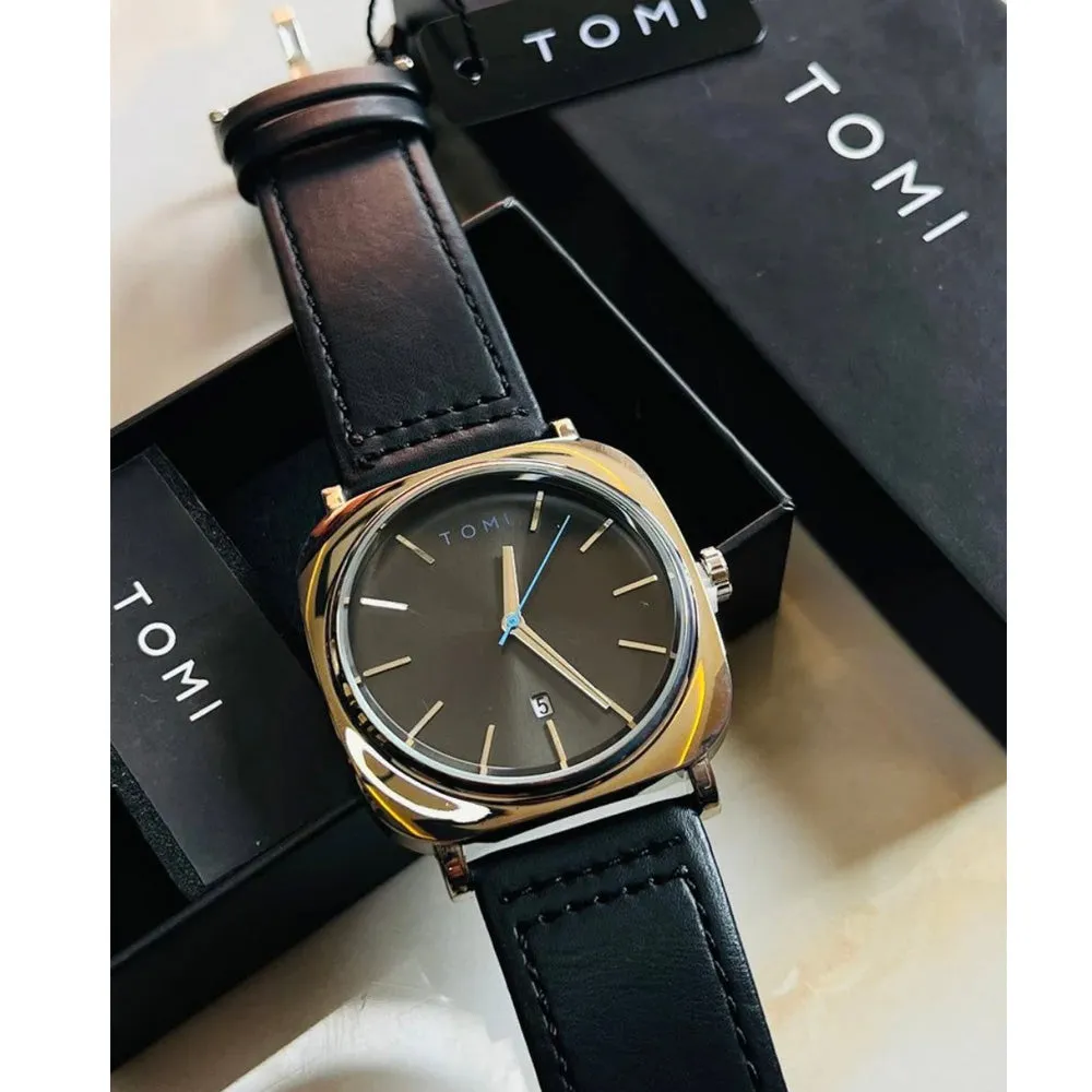 TOMI T-084 Men's Watch Quartz Date Leather Straps