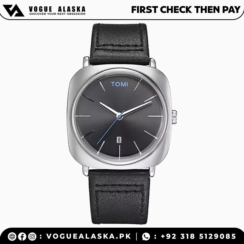 TOMI T-084 Men's Watch Quartz Date Leather Straps