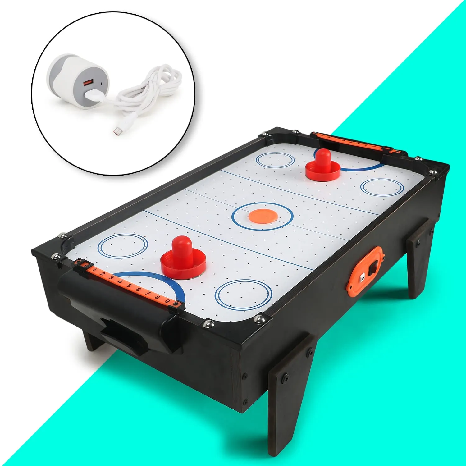 ToyMart Wooden Small Electric Air Hockey Table Game for Kids & Adults, Indoor and Outdoor Game Set, with Charger and USB Cable