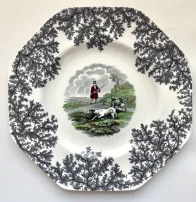 ultra RARE Black Transferware Octagon Plate Charger English Hunt Scene  Spode Copeland English Fox Hunt Decor