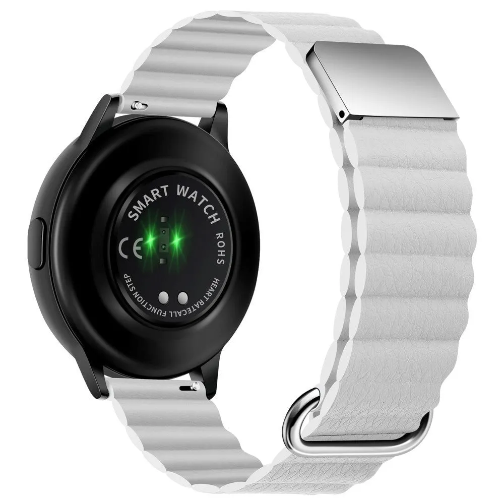 Universal Smartwatch Rem 20mm Magnetisk Litchi Læder - Hvid / Sølv