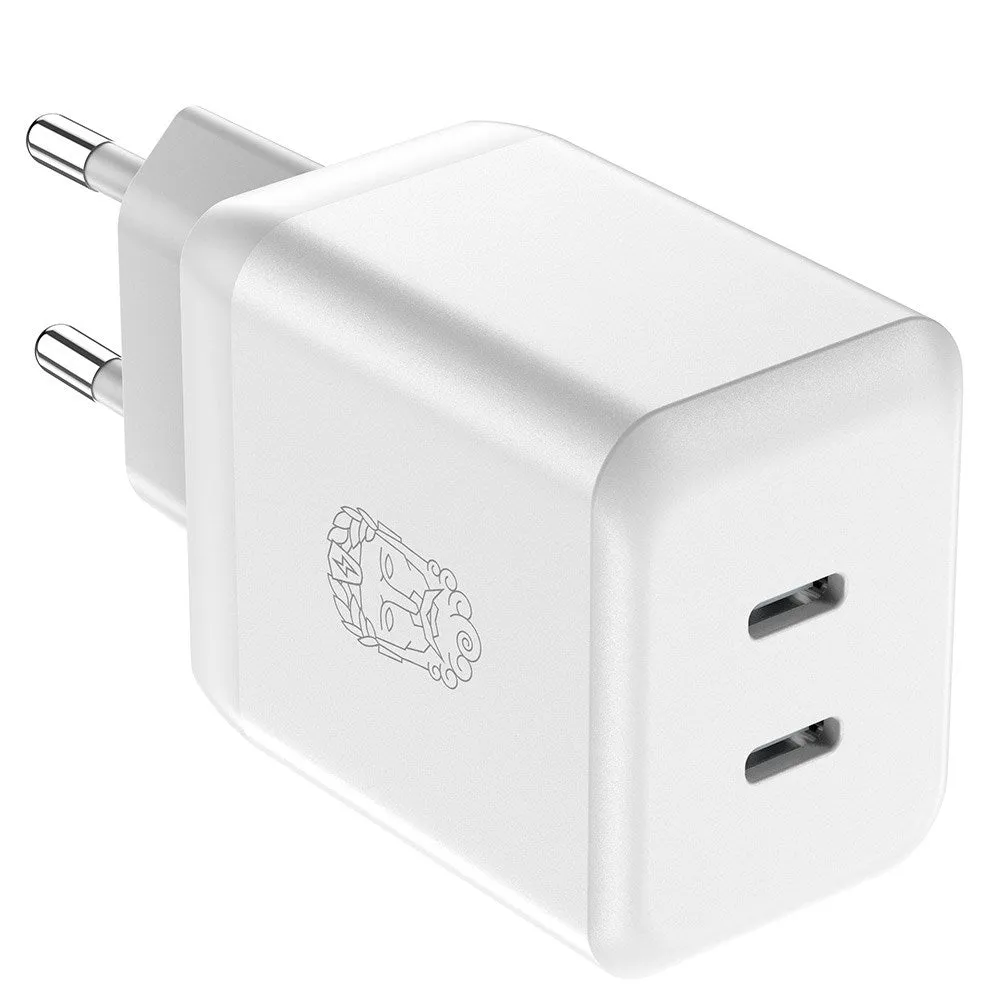 Upström Cirkulär GaN 35W Genanvendt Plastik Vægoplader m. 2 x USB-C - Hvid