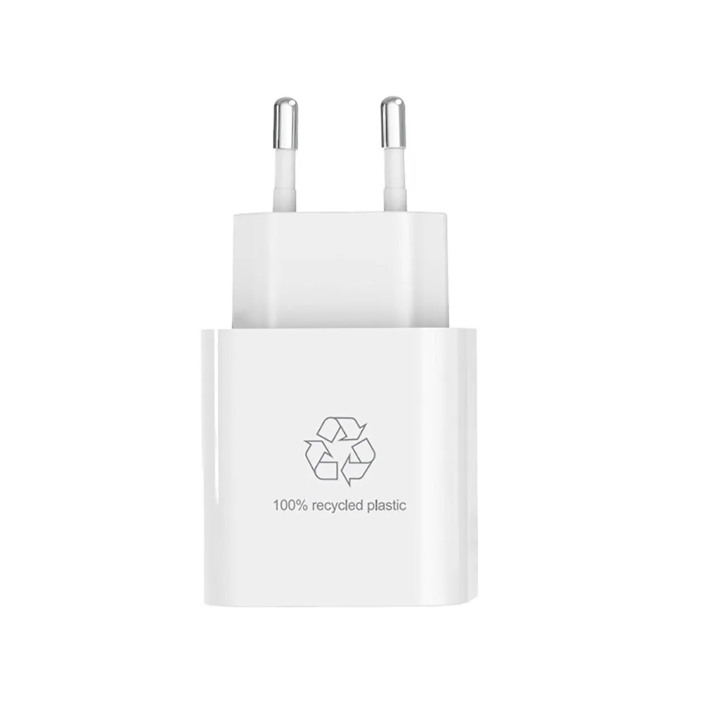 Upström Cirkulär PD (Power Delivery) 20W Genanvendt Plastik Vægoplader m. USB-C - Hvid