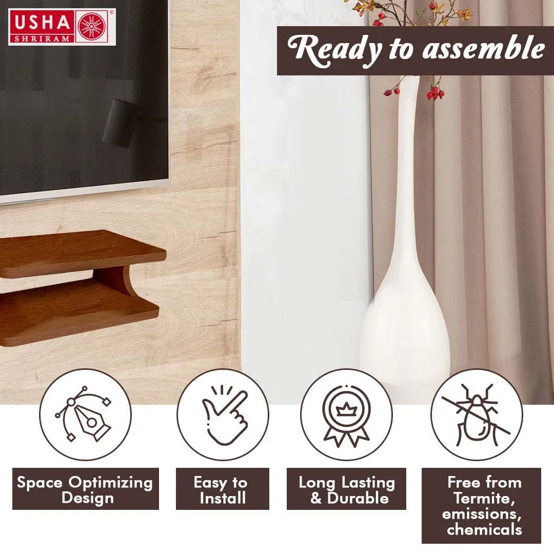 USHA SHRIRAM Wall Mount Set Top Box Stand | Premium Engineered Wood | Easy to Assemble | Wall Mounted Wi Fi Router Stand TV Unit For Living Room, Bedroom & Office | Space Saving Design | Walnut 25x20x8.9 cm