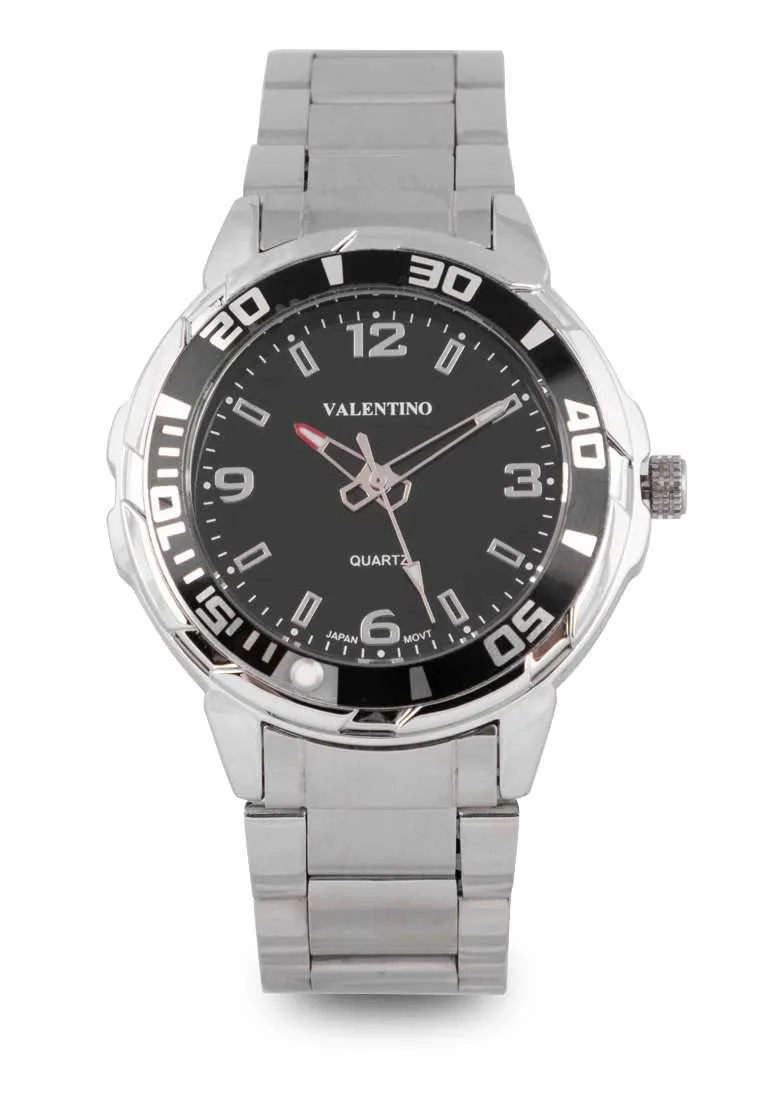 Valentino 20122318-BLACK DIAL Silver Stainless Strap Watch for Men