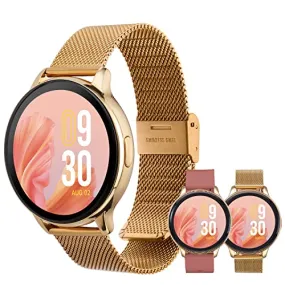 Vibez by Lifelong Premium Luxury Smartwatch for Women with Metal Strap & HD Display, BT Calling, Multiple Watch Faces, Health Tracker, Sports Modes & Free Silicone Strap Smart Watch (Emerald, Gold)