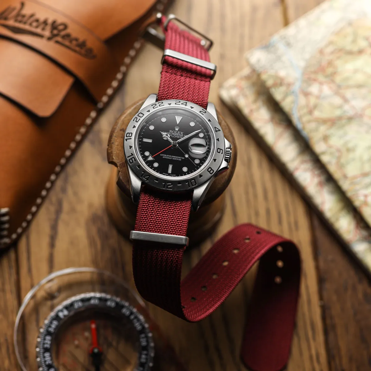 WatchGecko Ridge Military Nylon Watch Strap - Burgundy Red