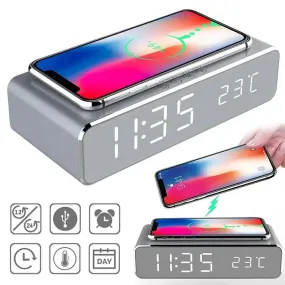 Wireless Charger Alarm Clock with LED Display – Fast Charging Dock for iPhone & Samsung