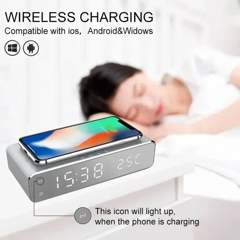 Wireless Charger Alarm Clock with LED Display – Fast Charging Dock for iPhone & Samsung