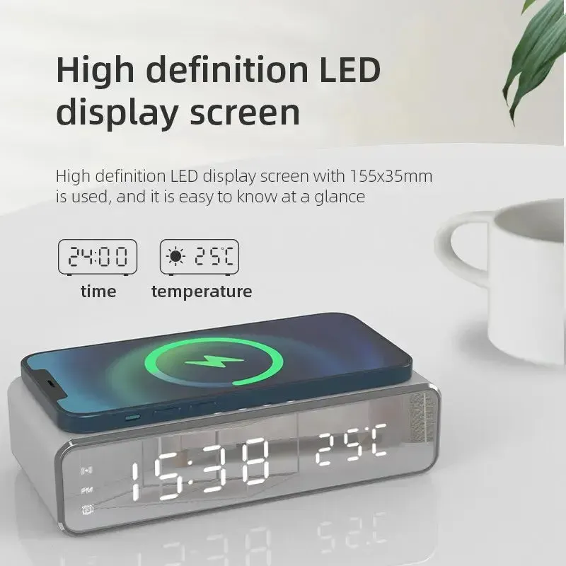 Wireless Charger Alarm Clock with LED Display – Fast Charging Dock for iPhone & Samsung