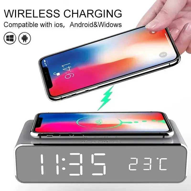 Wireless Charger Alarm Clock with LED Display – Fast Charging Dock for iPhone & Samsung