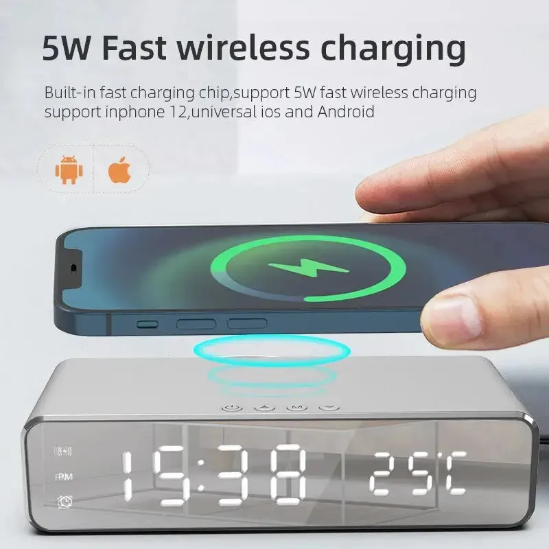 Wireless Charger Alarm Clock with LED Display – Fast Charging Dock for iPhone & Samsung