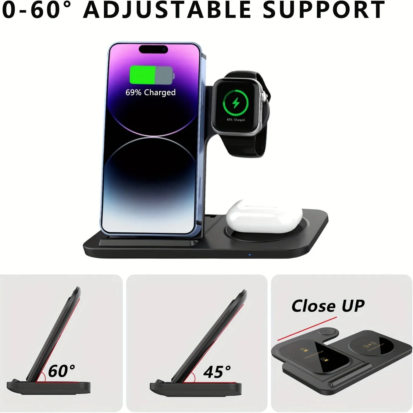 Wireless Charging Station for Multiple Devices Foldable 3 in 1 Fast Charger Station Stand Dock