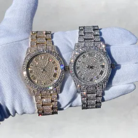 Women's 42mm Diamond Watch with Iced Out Bezel and Roman Dial - Quartz Movement