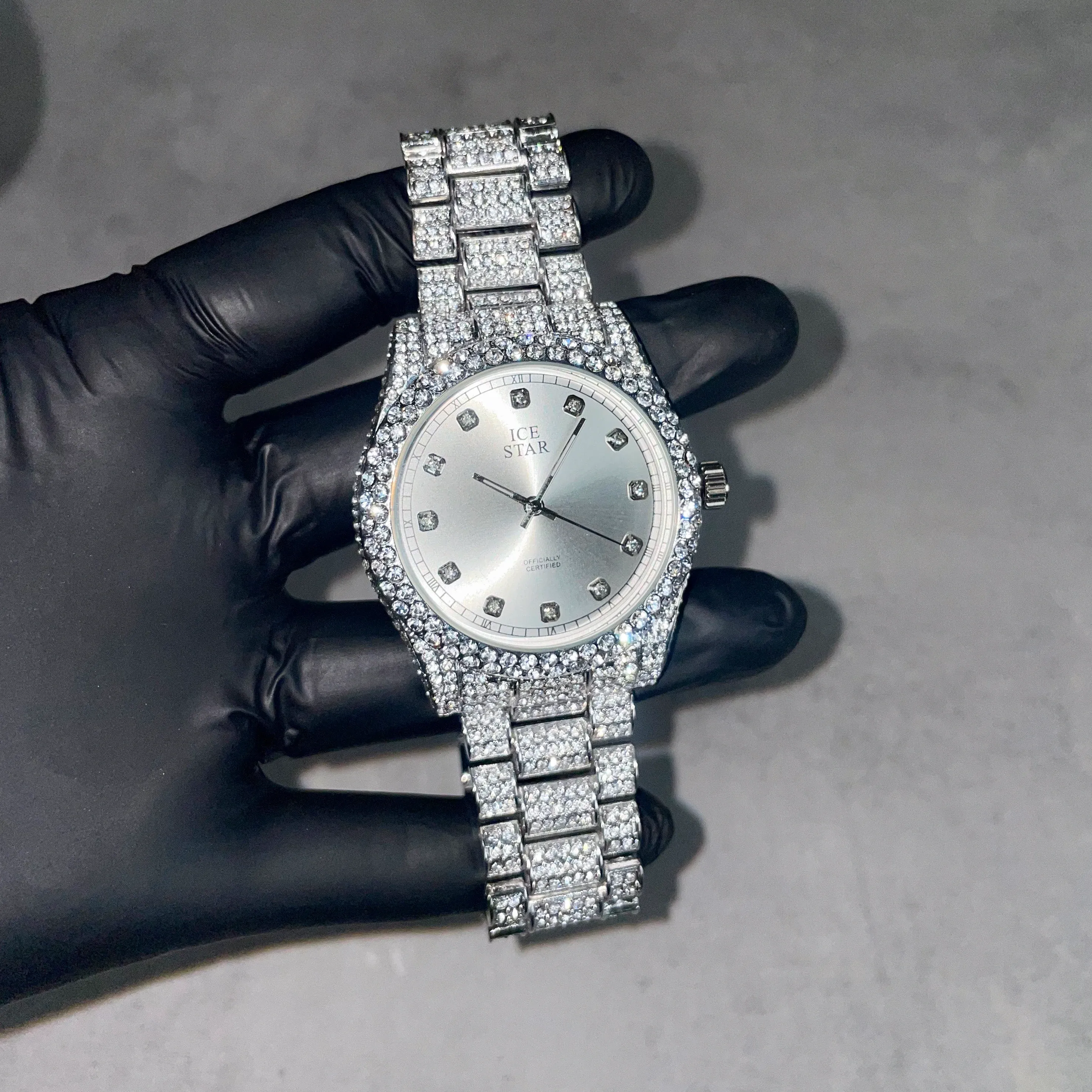 Women's 42mm Iced Out Watch with Iced Bezel and Diamond Dial - Quartz Movement