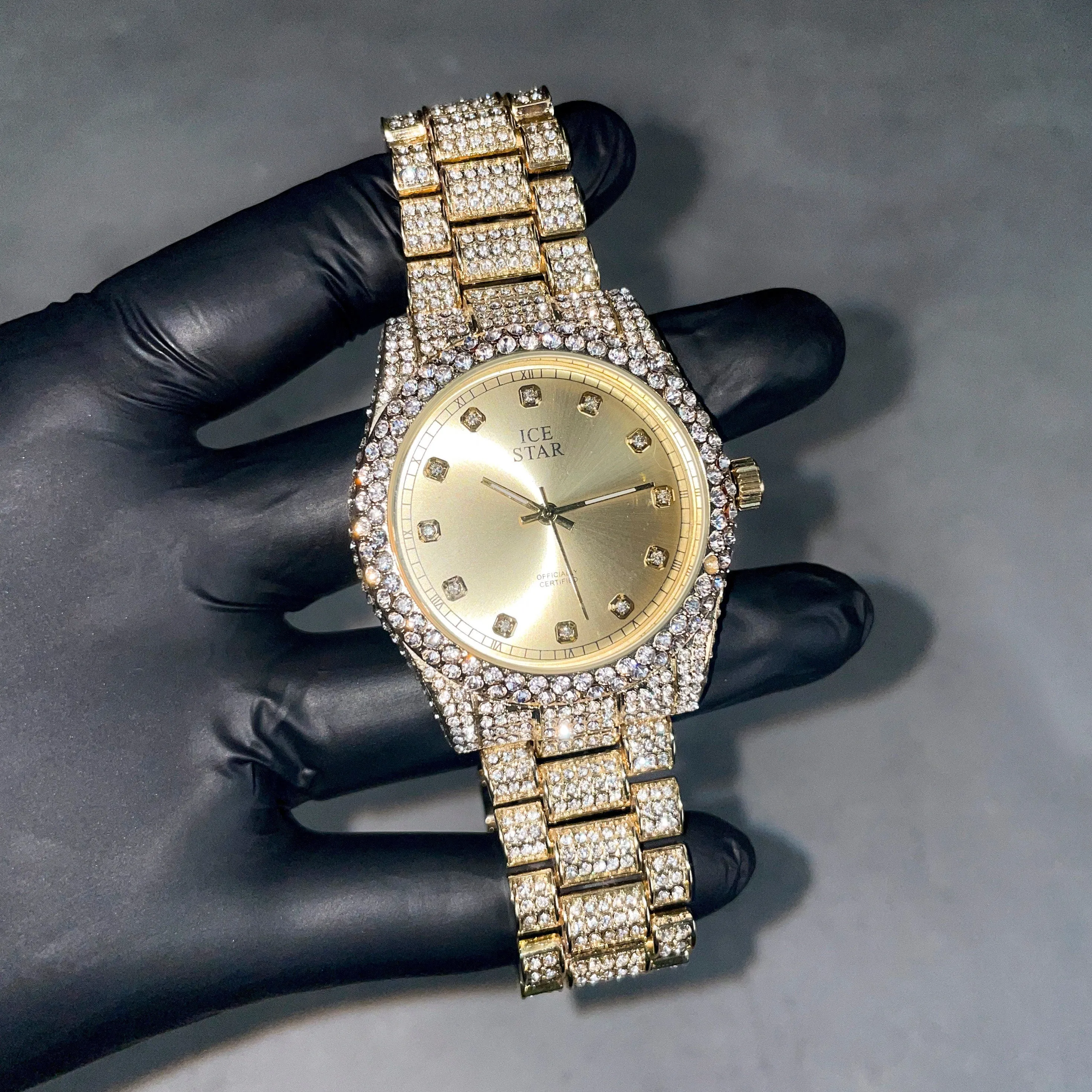 Women's 42mm Iced Out Watch with Iced Bezel and Diamond Dial - Quartz Movement