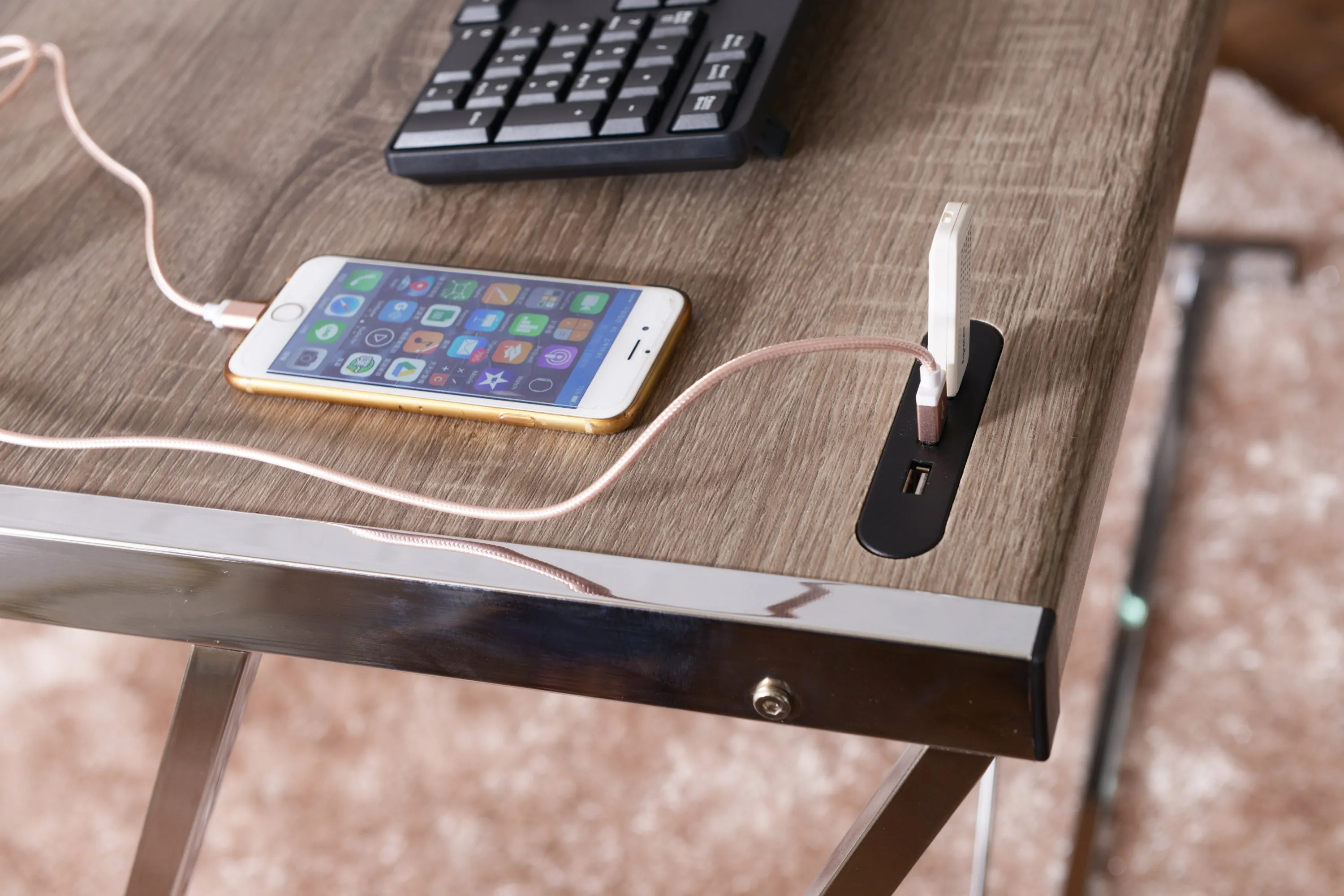 Wood Desk - Weathered Oak & Chrome