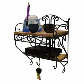 Wooden and Iron Wall Shelf for Set Top Box, Showpiece with Key Holder