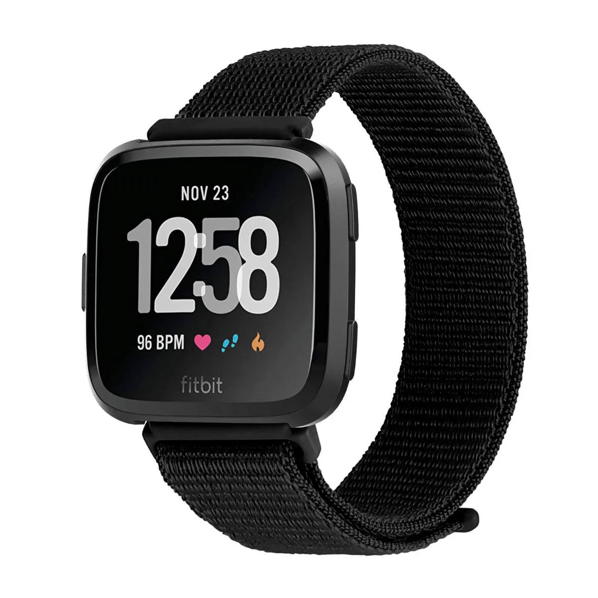 Woven Nylon Strap For Fitbit Versa/Versa 2 /Versa Lite (Jet Black)