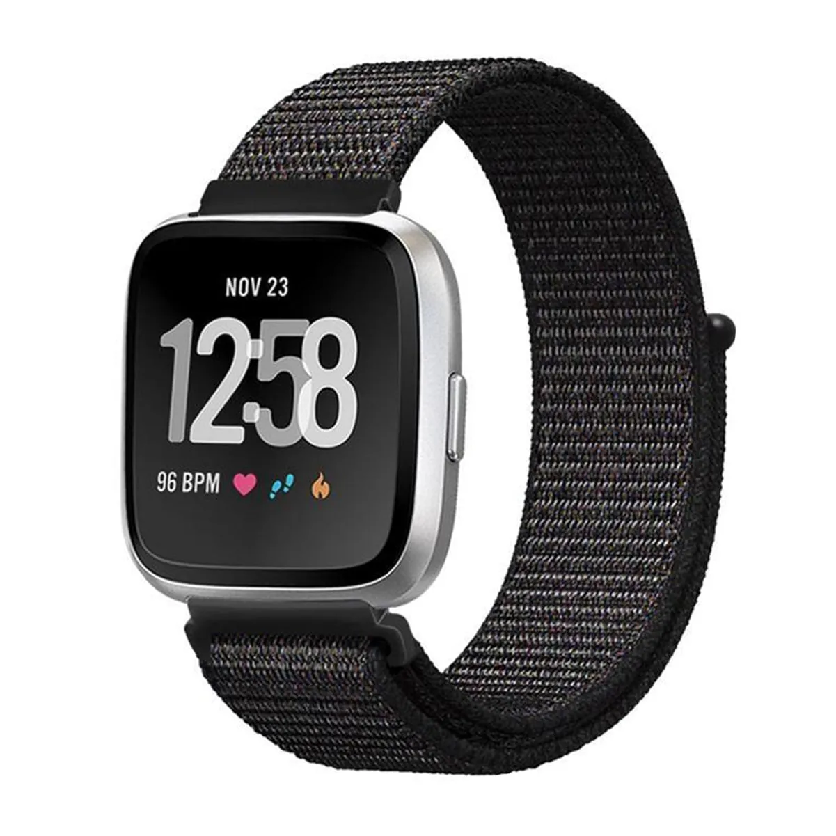 Woven Nylon Strap For Fitbit Versa/Versa 2 /Versa Lite (Jet Black)