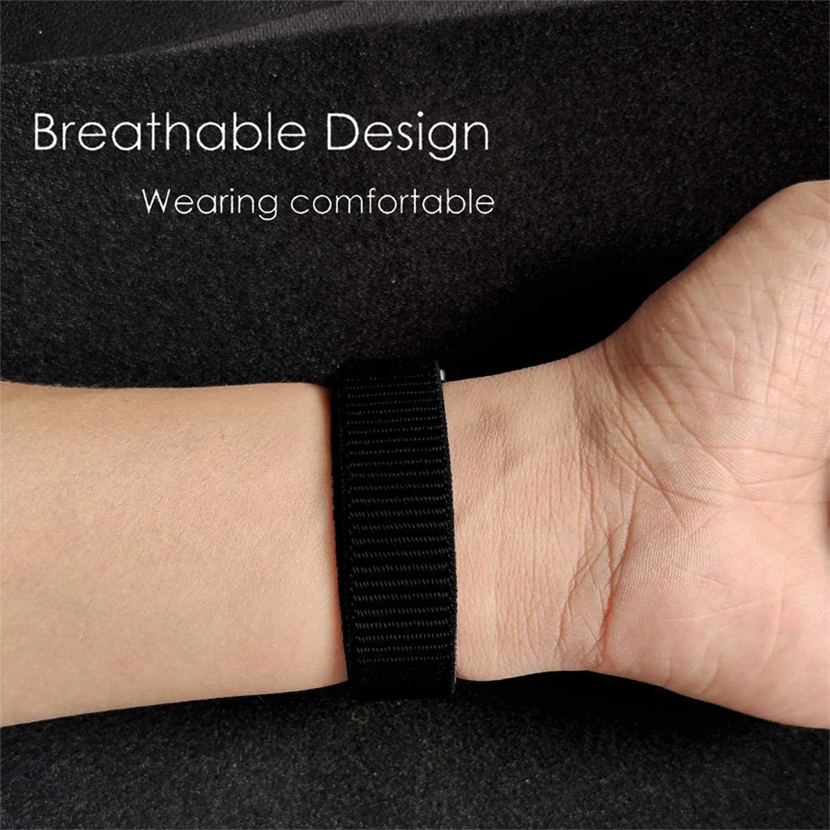 Woven Nylon Strap For Fitbit Versa/Versa 2 /Versa Lite (Jet Black)