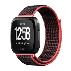 Woven Nylon Strap For Fitbit Versa/Versa 2 /Versa Lite (Peach Black)