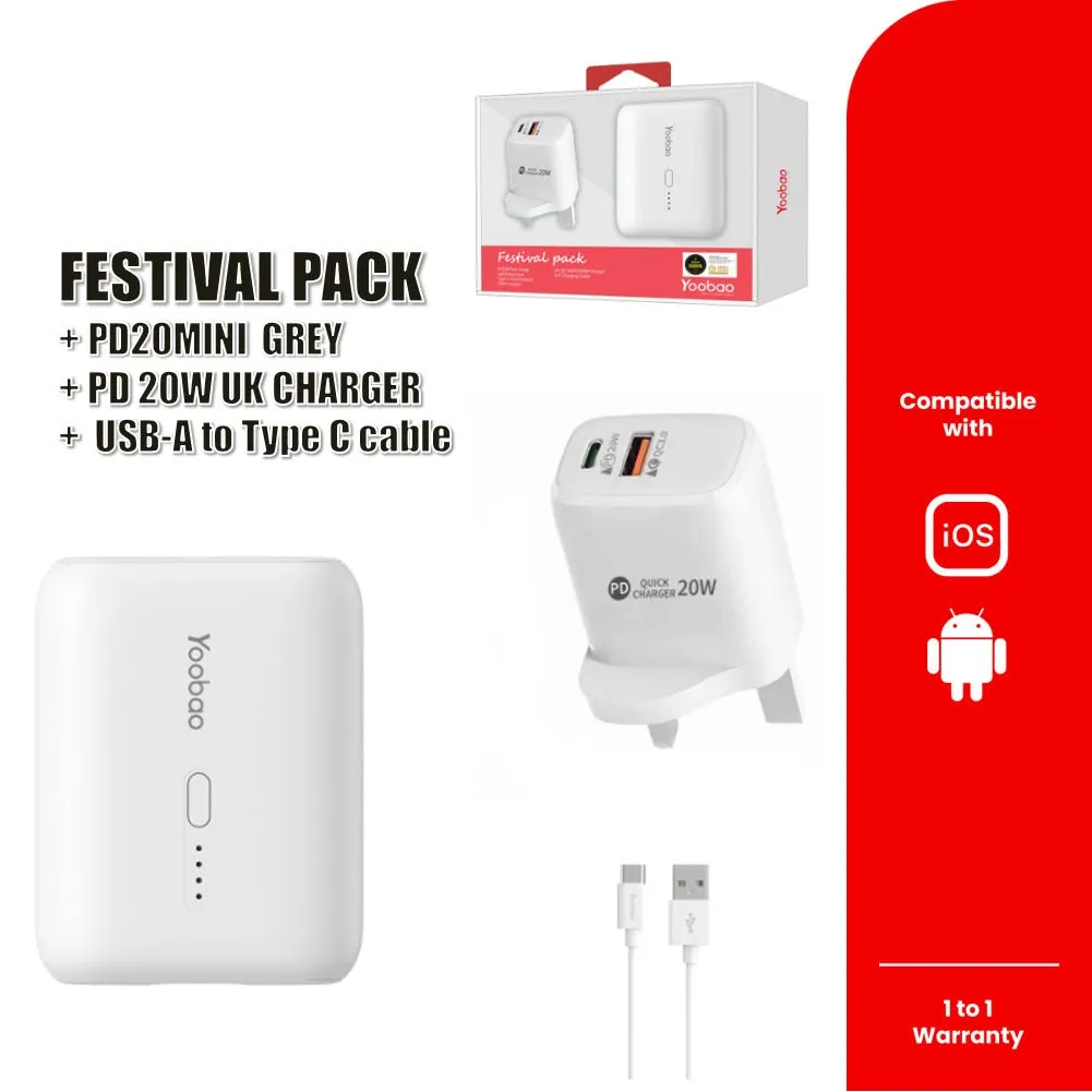 Yoobao PD20 Mini I 10000mAh Fast Charging Super Mini Power Bank/ Festival Pack I PD 20W Charger Set QC18W/PD20W